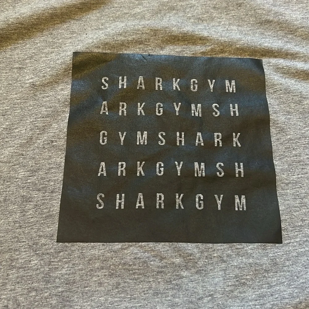 Medium, gray gym, shark T-shirt